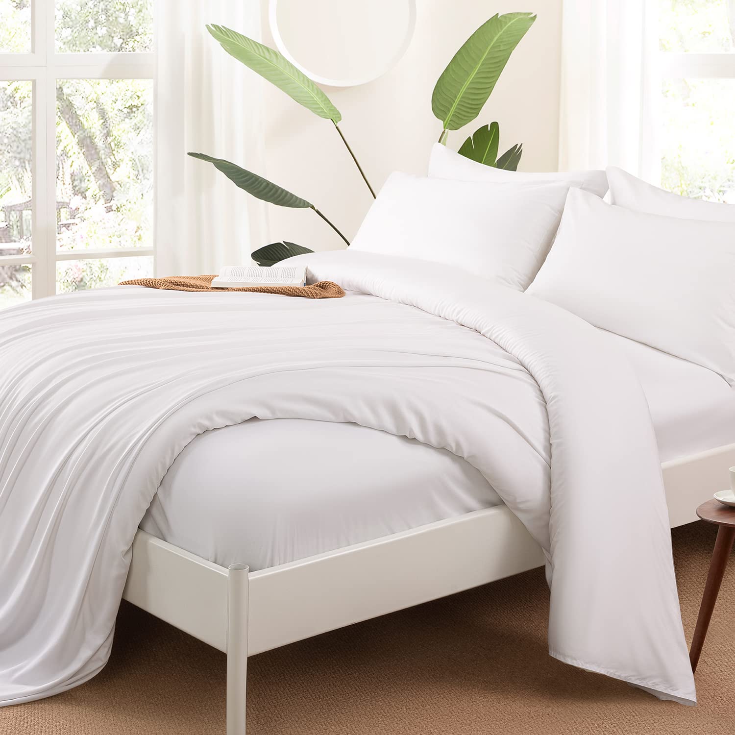 Shilucheng Cool 6Pc 100% Bamboo_ California King Size Bed Sheets Set 1800 Thread Count 16 Inch Deep Pockets Eco Friendly Soft Comforterble Wrinkle Fade And Hypoallergenic (Cal King,White)